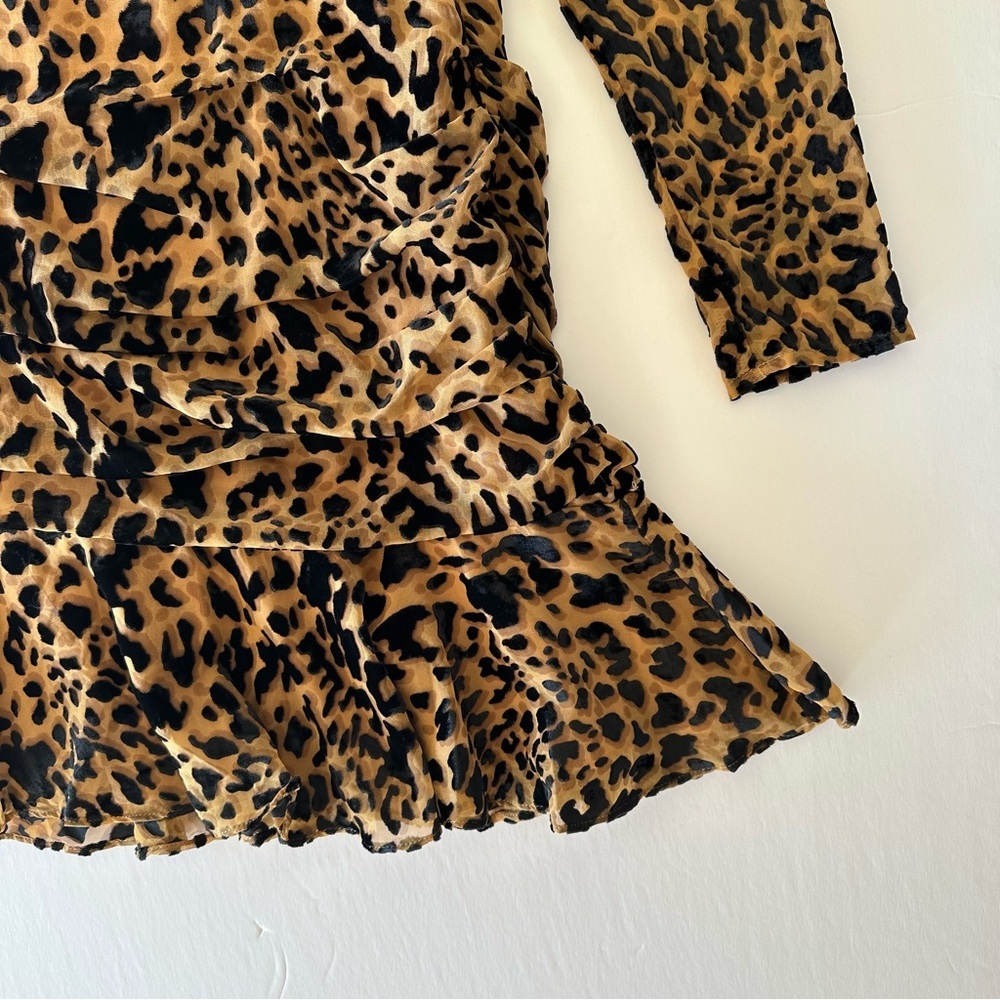 ASTR the Label Nikita Burnout Leopard Print Long Sleeve Ruched Mini Dress Small - Picture 4 of 16